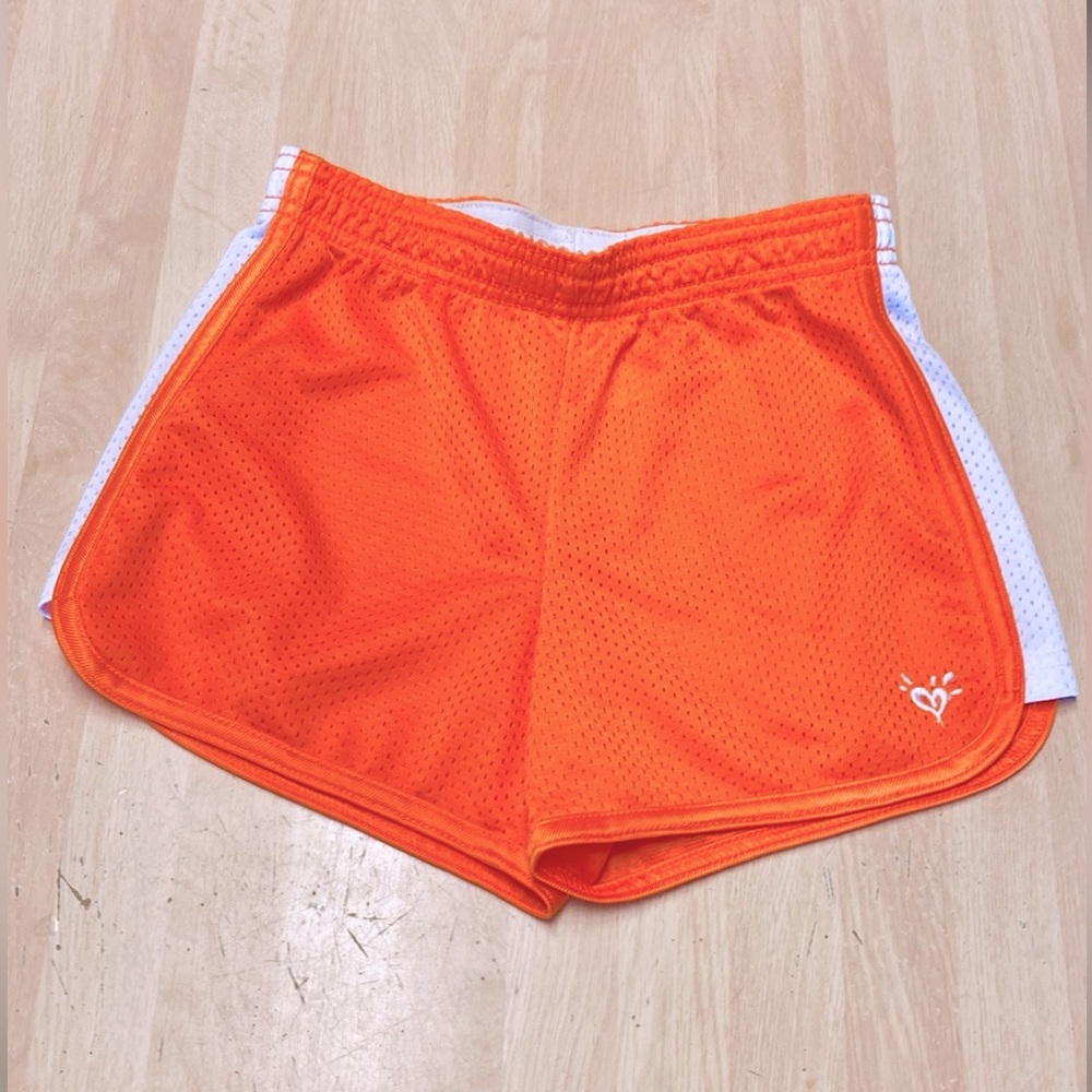 Justice Girls 10 Orange W/ White Side Panels Lined Mesh Gym Shorts